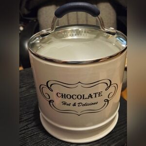 Ceramic Storage Canister/Cookie Jar Vintage-style "Chocolate: Hot & Delicious"